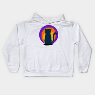 Cat Looking At Sunset Kids Hoodie